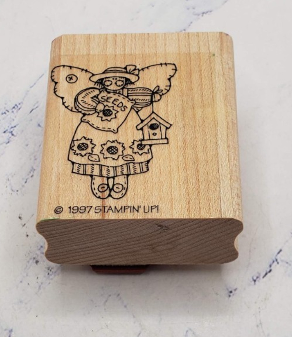 Stampin Up Quilted Spring Gardening Angel Wood Mounted Rubber Stamp